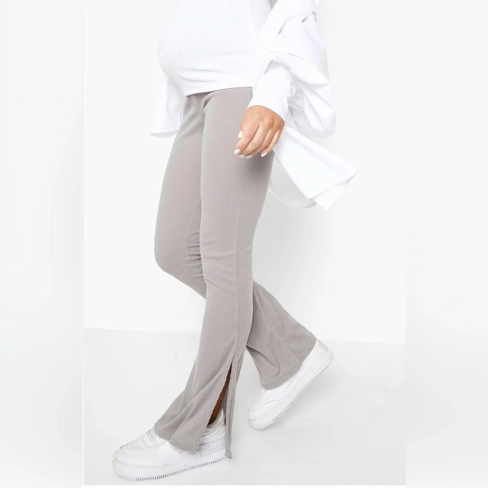 MATERNITY BRUSHED RIB SPLIT HEM FLARES - Picture 2 of 5